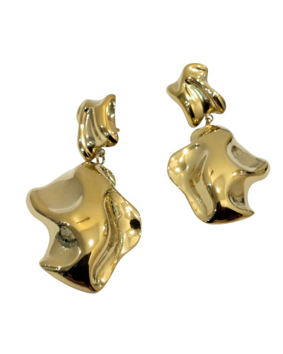 Boucles d'oreilles femme acier doré forme froissée