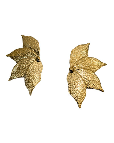 Boucles d'oreilles femme acier doré feuille