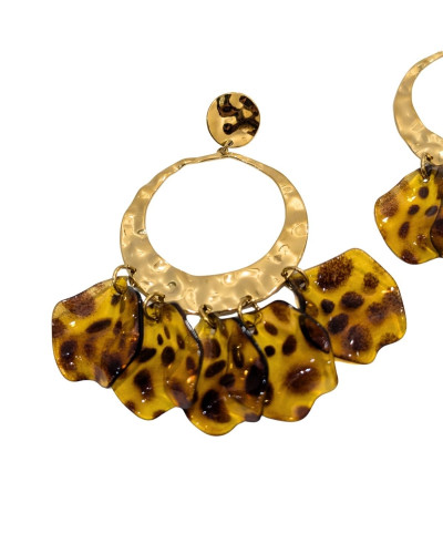 Boucles d'oreilles femme acier doré pétales léopard