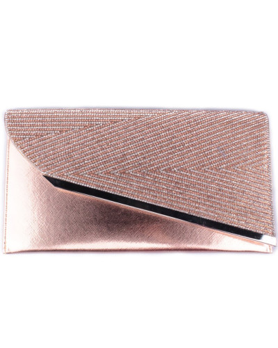 Pochette cuivrée 29.5 cm revers asymétrique à strass