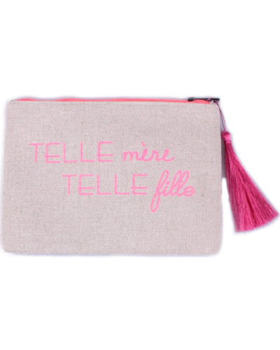 Pochette LOL beige pailletée telle mère telle fille rose et pompon