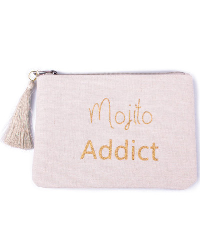 Pochette LOL Mojito Addict beige pailletée dorée et pompon