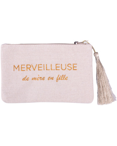 Petite pochette LOL beige pailletée Merveilleuse de mère en fille doré et pompon