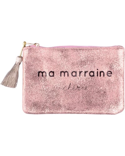 Petite pochette LOL rose pailletée Ma marraine chérie pompon doré