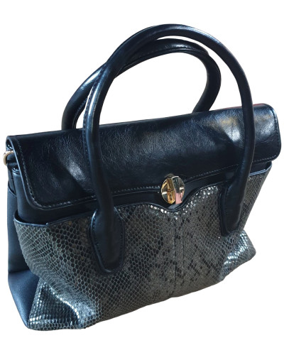 Sac à main noir python kaki brillant Reptilio