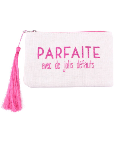 Petite pochette LOL beige pailletée parfaite avec de jolis défauts rose et pompon