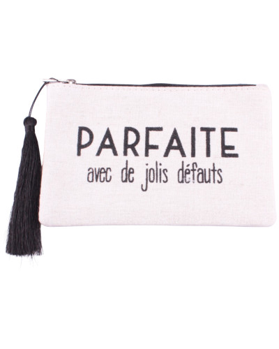 Petite pochette LOL beige pailletée parfaite avec de jolis défauts noir et pompon