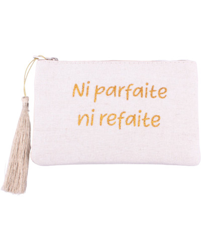 Petite pochette LOL beige pailletée ni parfaite ni refaite doré et pompon