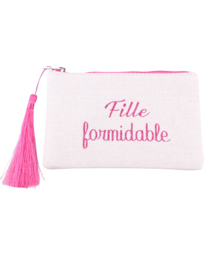 Petite pochette LOL beige pailletée fille formidable rose et pompon