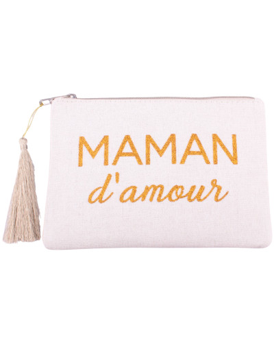 Pochette LOL beige pailletée Maman d'amour doré et pompon