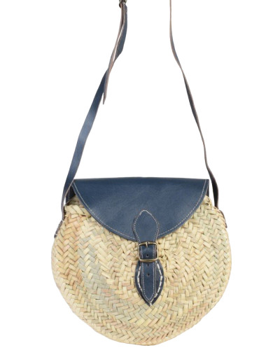 Sac à bandoulière paille rabat bleu jeans