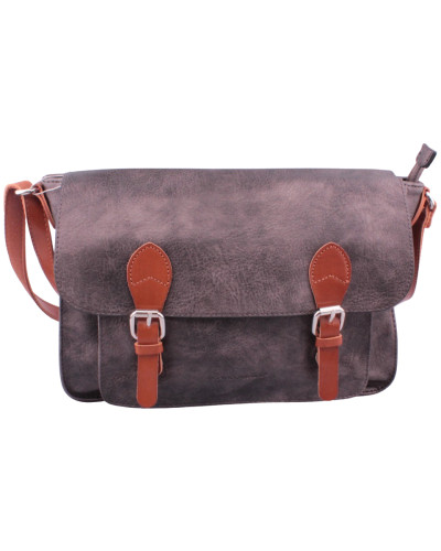 Sac bandoulière cartable bronze et camel