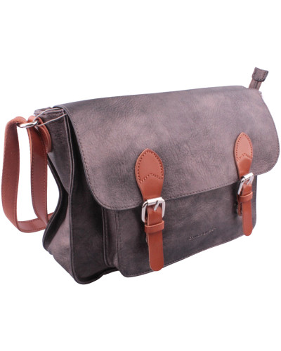 Sac bandoulière cartable bronze et camel