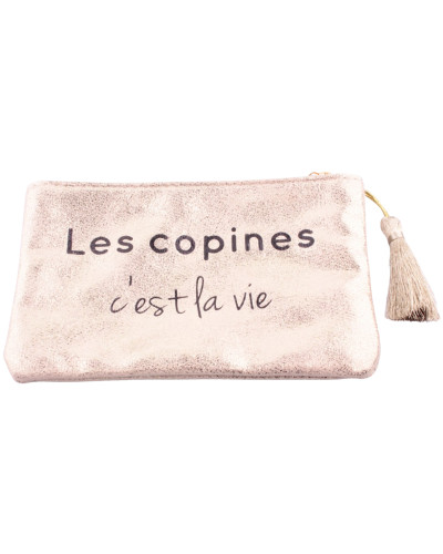 Petite pochette LOL dorée pailletée "Les copines c'est la vie" et pompon