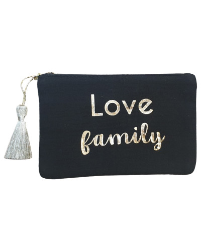 Pochette noire LOL Love family et pompon-Or