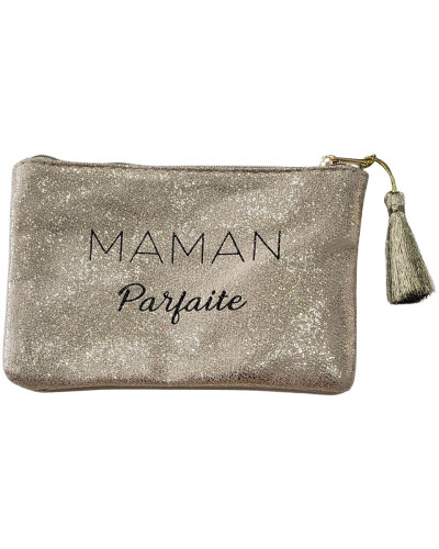 Petite pochette dorée pailletée Maman Parfaite et pompon