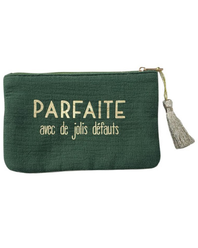 Petite pochette verte PARFAITE avec de jolis défauts or et pompon