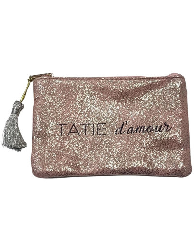 Petite pochette rose pailletée 11.5 X 17.3 cm TATIE d'amour et pompon