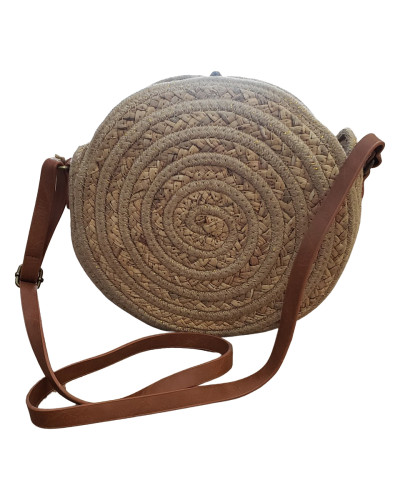Sac paille tress e bandouli re liser dor rond perles de bois Georgia