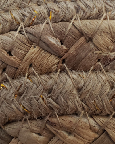 Sac paille tressée bandoulière liseré doré rond perles de bois Georgia