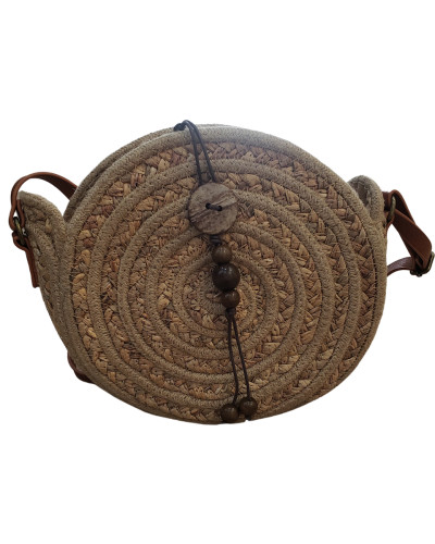 Sac paille tressée bandoulière rond perles de bois Georgia