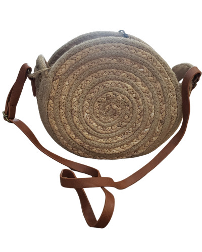 Sac paille tressée bandoulière rond perles de bois Georgia
