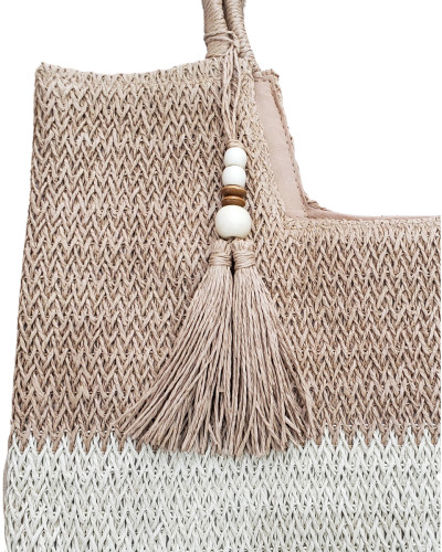 Sac cabas paille tressée camel et beige Ginny