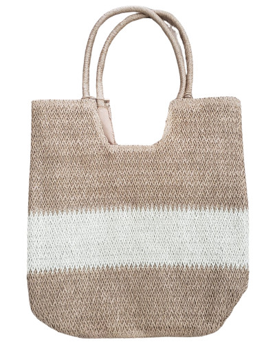Sac cabas paille tressée camel et beige Ginny