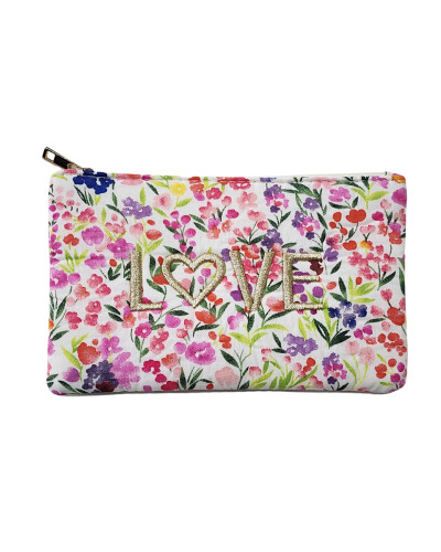 Petite pochette fleurie coton LOVE doré - 22465