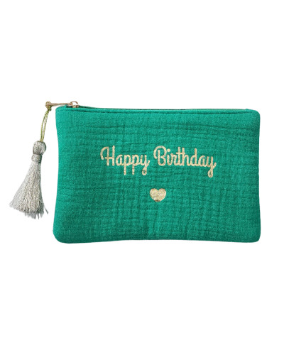 Petite pochette coton Happy birthday coeur doré