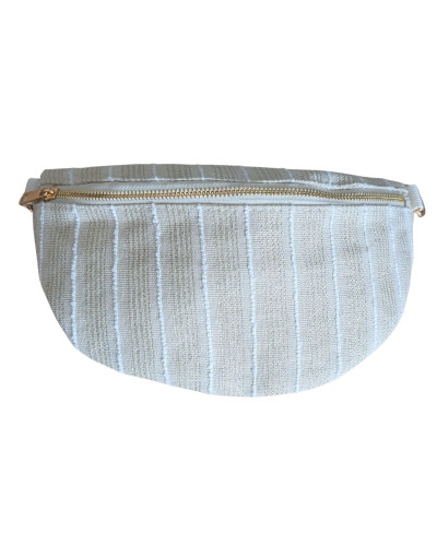 Sac banane femme beige rayures dorées et blanches