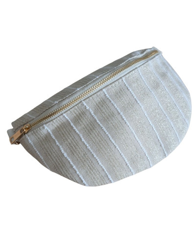 Sac banane femme beige rayures dorées et blanches