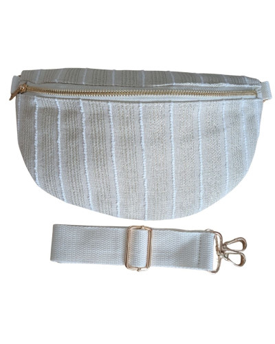 Sac banane femme beige rayures dorées et blanches