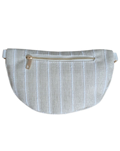 Sac banane femme beige rayures dorées et blanches
