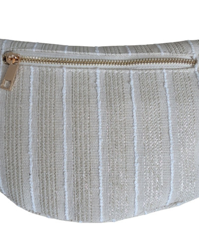 Sac banane femme beige rayures dorées et blanches