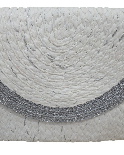 Pochette femme papier tissé blanche rebords lurex argentés