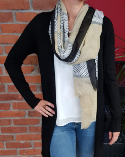 Echarpe à pois noire blanche beige Bandipi