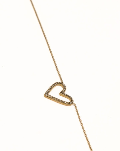 Collier femme acier inoxydable doré coeur strass
