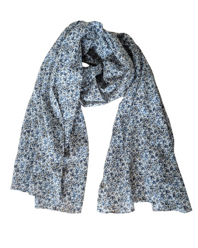 Foulard femme coton bleu marine à motif floral