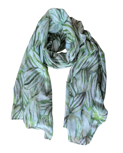 Foulard femme feuillages et dorures Danaë-Vert