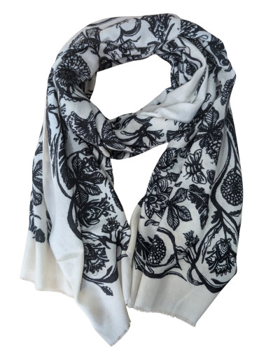 Echarpe femme beige motifs fleuris Nadège