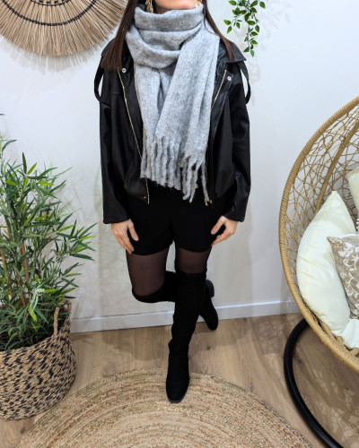 Grosse écharpe femme laine chinée à franges Aminta