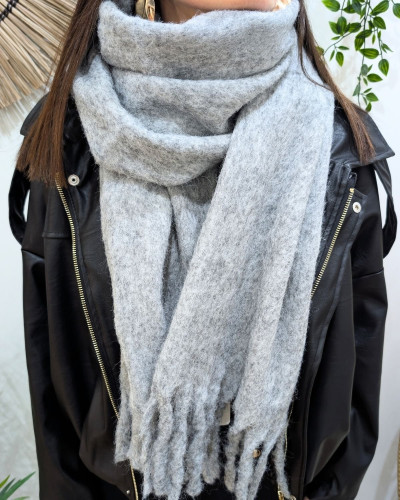 Grosse écharpe femme laine chinée à franges Aminta