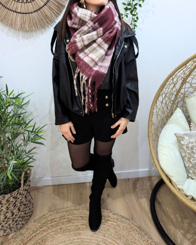 Echarpe à carreaux liserés argentés