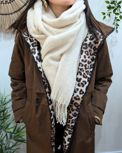 Echarpe unie sequins et liserés dorés et franges