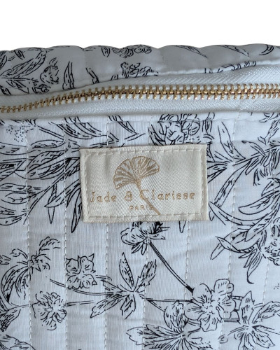 Sac banane coton femme blanc fleuri noir