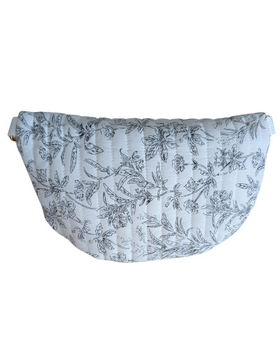 Sac banane coton femme blanc fleuri noir