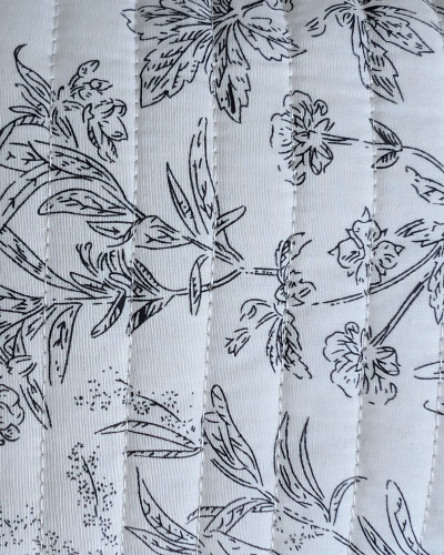 Sac banane coton femme blanc fleuri noir