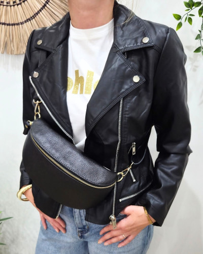 Sac banane femme cuir effet craquelé bandoulière