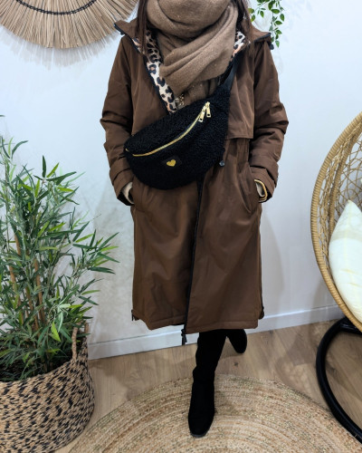 Sac banane moumoute femme coeur doré brodé